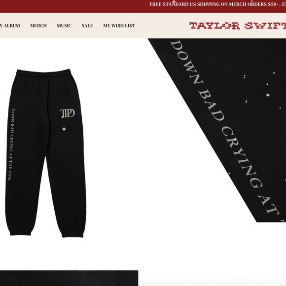 Taylor Swift TTPD sweatpants (Down Bad Crying at the Gym) size small NWOT - Picture 2 of 4